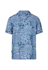 Korte mouwen shirt met een blauwe bloemenprint in verschillende tinten blauw en wit. Gemaakt van lichtgewicht stof met een klassieke kraag.
