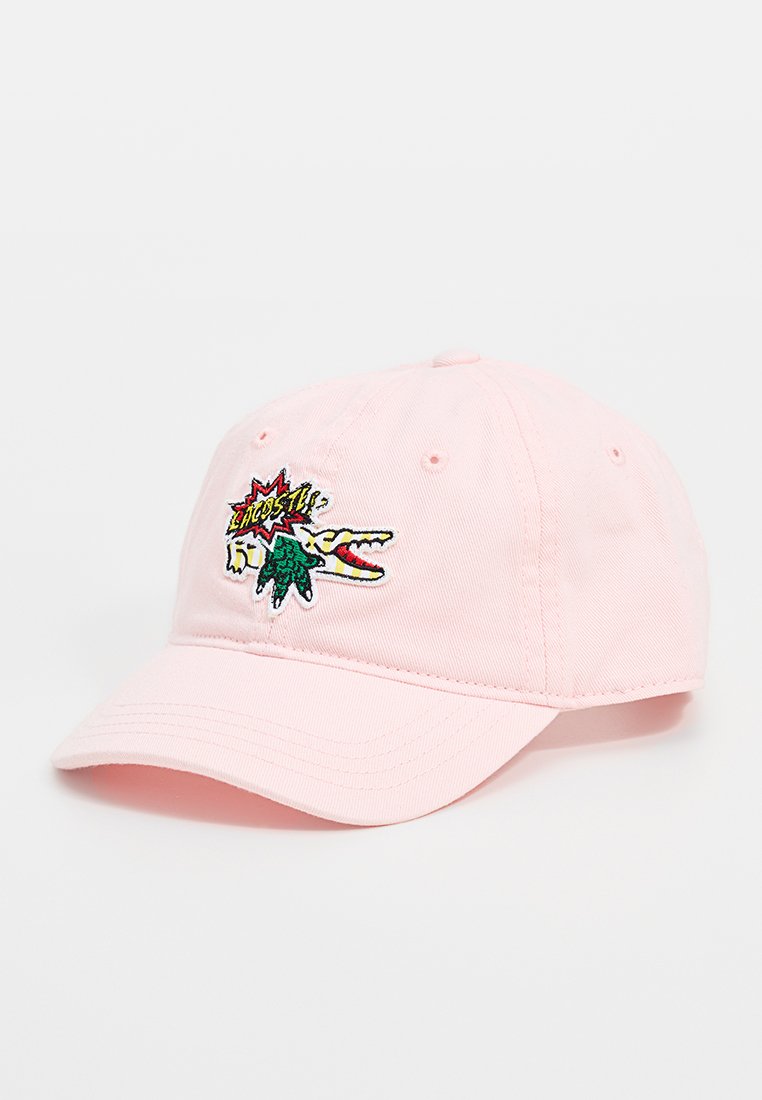 Gorra de beisbol de algodón rosa con cocodrilo bordado y gráfico de "Zout!", con visera curvada y correa trasera ajustable.