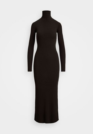 RIBBED TURTLENECK DRESS - Dzsörzéruha - brown melange