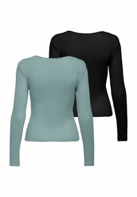 Długie rękawy, ribbed tops, jeden w jasnoniebieskim, a drugi w czarnym kolorze, z okrągłymi dekoltami i dopasowanym krojem, wykonane z teksturowanej tkaniny.