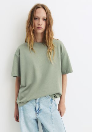 PULL&BEAR Jednoduché tričko - khaki