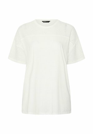 Witte T-shirt met korte mouwen, met een gestructureerd gebreid detail op de schouders en mouwen, ronde halslijn en een comfortabele pasvorm.