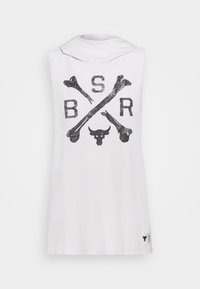 Bílé bavlněné tílko bez rukávů s černým motivem zkřížených kostí a lebky s nápisem "BSR". Rovný lem s logovou štítkem.