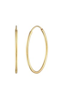 Goldfarbene Metall-Hoops mit einem schlanken, länglichen Design. Glatte Oberfläche, abgerundete Kanten und ein sicherer Klappverschluss.