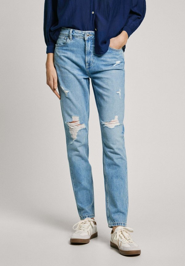 Mom Jeans - light stone wash destroy