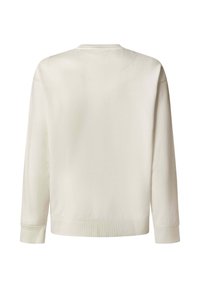 Effen gebroken wit crewneck-sweatshirt, van achteren gezien, met lange mouwen en geribbelde manchetten en zoom.