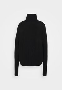 Svart polotröja med långa ärmar, gjord av ett mjukt, strukturerat tyg. Har en avslappnad passform och en hög halsringning. Minimalistisk design.