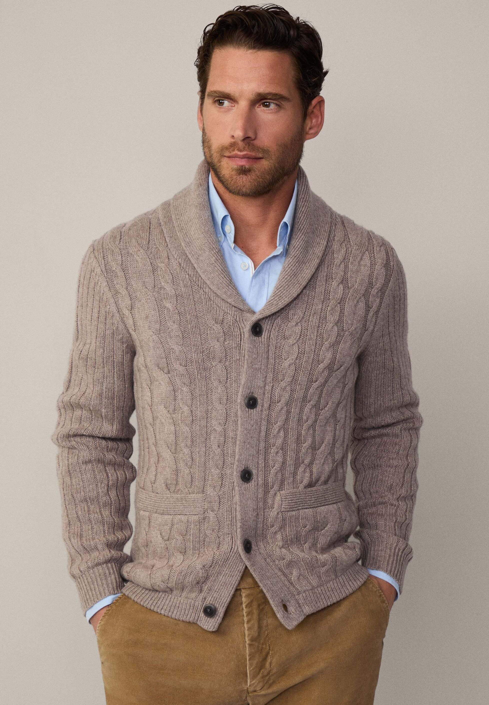 Hackett London CABLE SHAWL - Cardigan - taupe beige/taupe 