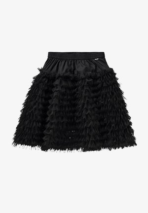 Jupe noire avec plusieurs couches de tulle froncé et une taille élastique.