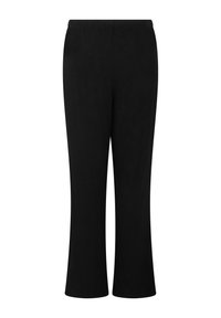 Zwarte broek van zachte stof, met een recht model en een elastische tailleband voor comfort. Geen opvallende patronen of accenten.
