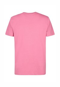Korte mouwen t-shirt in effen lichtroze. Gemaakt van katoen, met een ronde hals en een standaard pasvorm. Soepele textuur zonder zichtbare patronen.