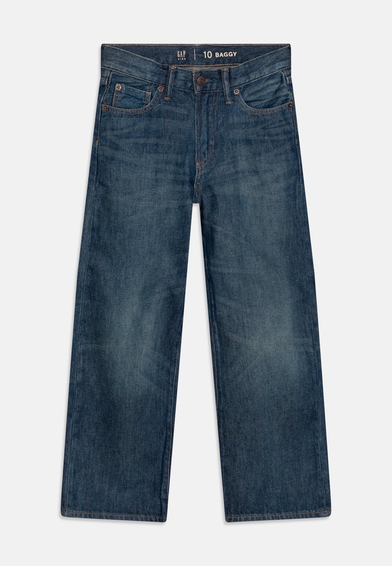 Lässige blaue Jeans aus Denim mit mittlerer Taille, kontrastierenden Nähten, fünf Taschen und einem geraden Beinschnitt. Sauberer Abschluss ohne Verzierungen.