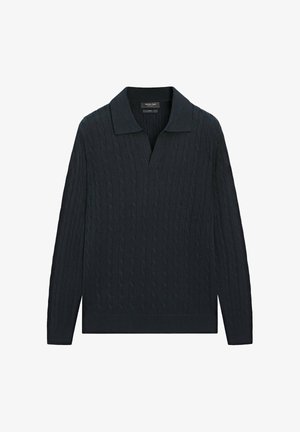 Massimo Dutti, 100% COTTON CABLE-KNIT POLO SWEATER - Jumper - dark blue