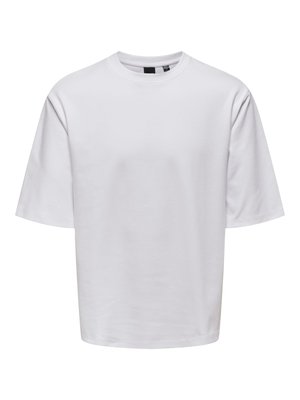 Wit T-shirt met korte mouwen gemaakt van glad katoen, met een ronde halslijn en een ontspannen pasvorm voorzien van subtiele stikseldetails.