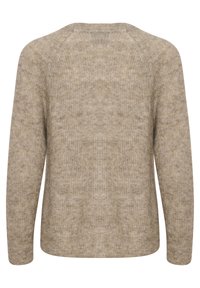 Maglione beige a maglia con finitura testurizzata, maniche lunghe e scollatura rotonda, dotato di un design senza cuciture e con vestibilità comoda.
