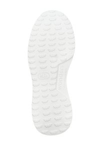 Suola di sneaker bianca con superficie testurizzata caratterizzata da piccoli motivi alati. Include dettagli di branding ed è progettata per un comfort leggero.