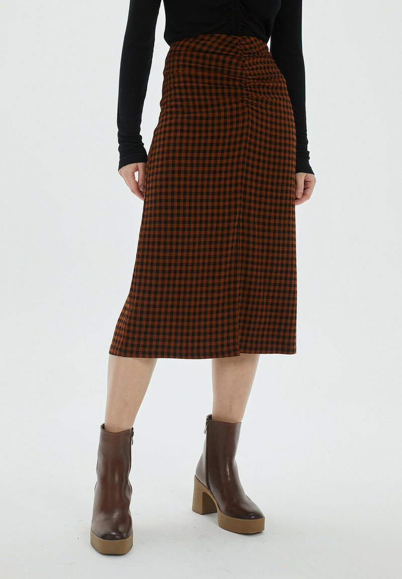 system-action-midi-plaid-a-linjainen-hame-orange-oranssi-zalando-fi
