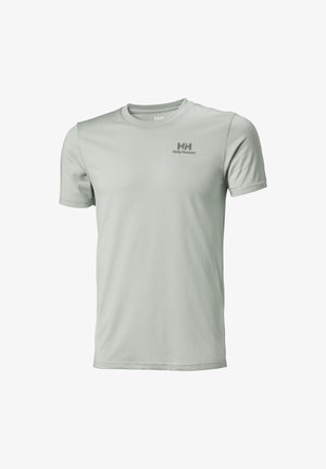 Light gray short-sleeve t-shirt with a round neck, made of soft fabric, featuring a subtle Helly Hansen logo on the upper left chest.