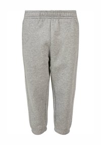 Pantaloni della tuta grigi in cotone con vita elastica, design a gamba stretta e orli a coste. Texture liscia con colore uniforme in tutto il capo.