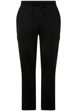 Pantaloni sportivi neri con vita elasticizzata e coulisse, dotati di tasche laterali e design a gamba dritta, realizzati in un tessuto morbido.