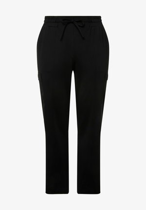 Zwarte sweatpants met een elastische tailleband en trekkoord, met zijzakken en een recht model, gemaakt van een gladde stof.