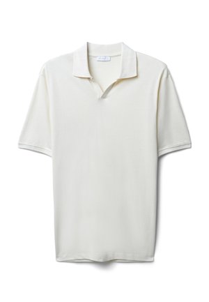 Polo shirt a maniche corte, col v, in off-white, tessuto testurizzato. Presenta un colletto classico e una vestibilità rilassata.