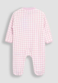 Body per bambini a maniche lunghe in cotone morbido, con motivo a quadri rosa, colletto rotondo e chiusura a scatto sul fondo per cambi rapidi del pannolino.