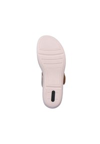 Semelle de chaussure avec une base en caoutchouc blanc texturé et nervuré, et une section en daim marron attachée, conçue pour l'adhérence et le confort.