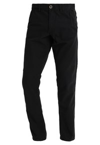 Svarta byxor i bomull, med en klassisk design, rak passform, midjeband med knäppning och sidfickor.