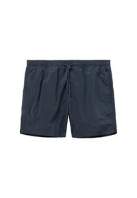 Tmavě modré plavky vyrobené z lehké látky, s elastickým pasem, stahovací šňůrkou a bočními kapsami.
