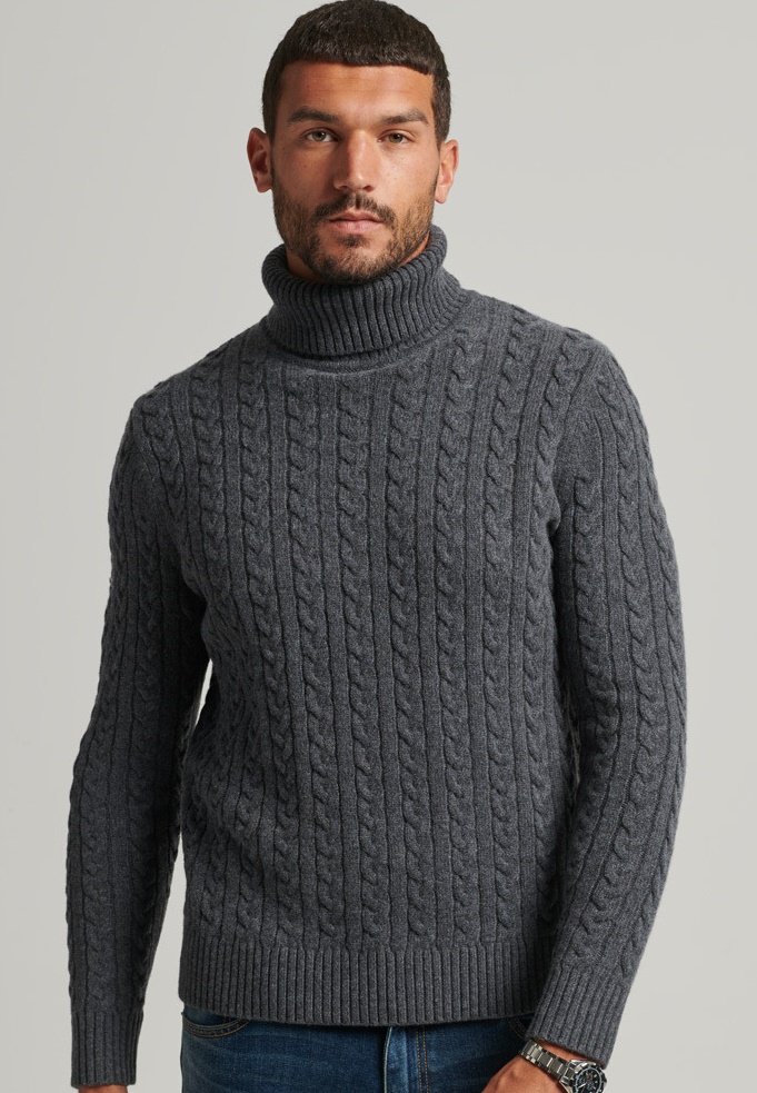 Superdry CABLE ROLL NECK - Jumper - tar 