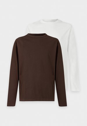 YOURTURN, UNISEX 2 PACK - T-shirt à manches longues - dark brown/off-white