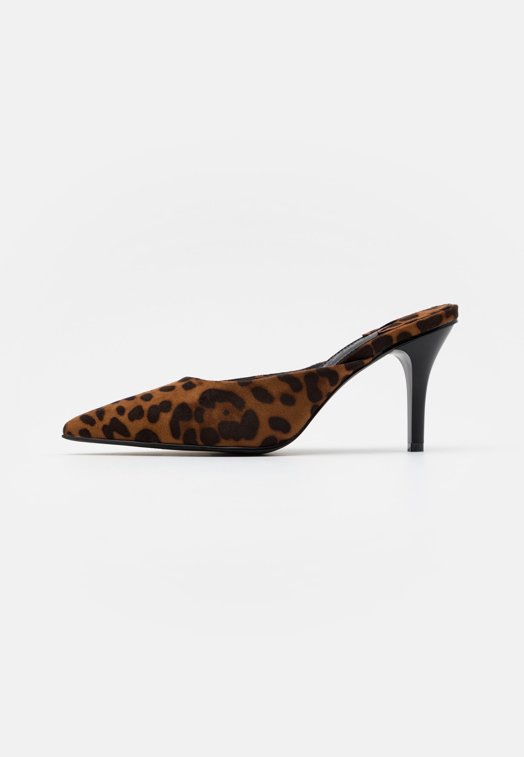 leopard heeled mules