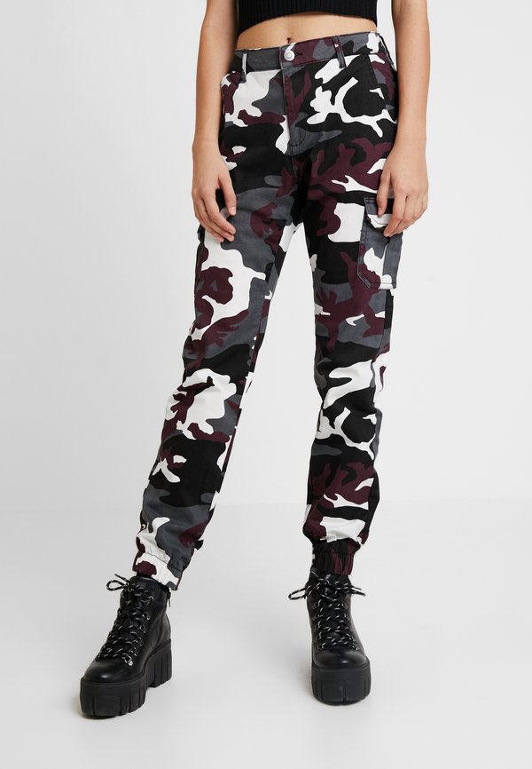 LADIES HIGH WAIST CAMO CARGO PANTS - Stoffhose - wine