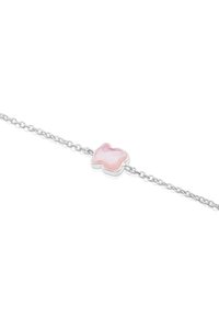 Bracciale in argento con un charm a forma di nuvola, rosa e sfaccettato, con finitura liscia. Design semplice, adatto per essere indossato in sovrapposizione o da solo.