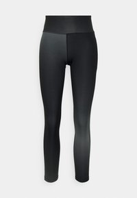 Leggings neri realizzati in un materiale liscio ed elastico, con vita alta, design a lunghezza completa e senza motivi visibili o dettagli hardware.