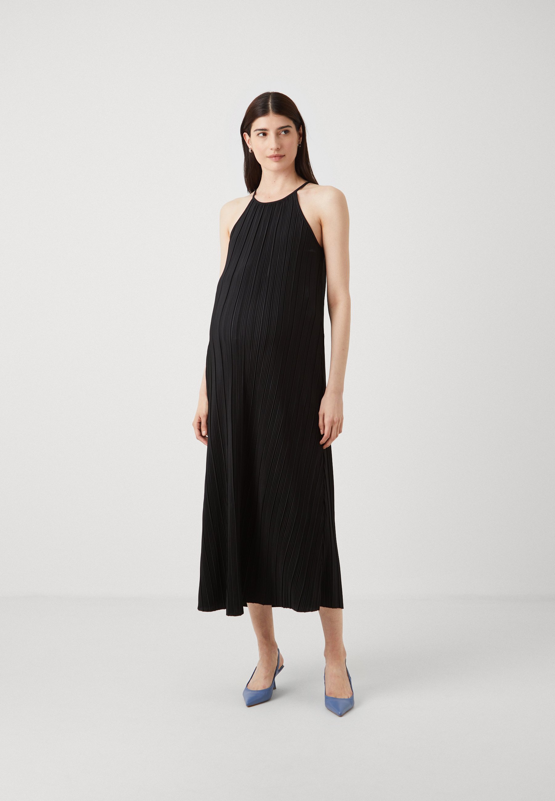 sachin and babi light blue dress Momyknows Mesh Ruched Draped Halter Neck Backless Maternity Maxi Dress