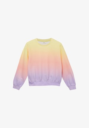 Langärmliges Sweatshirt mit Rundhalsausschnitt und pastellfarbenem Farbverlauf, der oben in Gelb beginnt und nach unten zu Pink und Helllila verblasst.