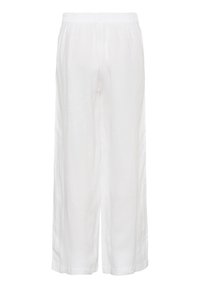 Witte linnen wijde broek met een relaxte fit. Voorzien van een elastieke tailleband en een gladde textuur, geschikt voor casual of comfortabele kleding.