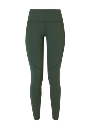 Groene leggings gemaakt van rekbare stof, met een hoge tailleband, zijzakken en geometrische naaddetails voor een aansluitende look.