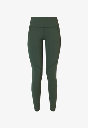 Groene leggings gemaakt van rekbare stof, met een hoge tailleband, zijzakken en geometrische naaddetails voor een aansluitende look.