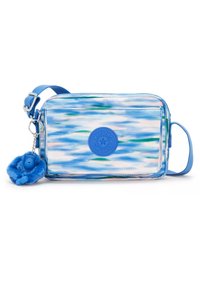 Borsa a tracolla blu con motivo, caratterizzata da una superficie liscia, tracolla regolabile e un portachiavi a forma di scimmietta pelosa. Logo impresso sul davanti.