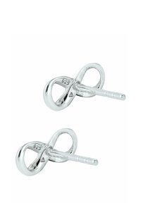 Orecchini a perno in argento a forma di infinito con curve morbide, finitura lucida e marchio "925" che indica la qualità dell'argento sterling.