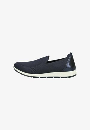 Zapatilla negra de punto tipo slip-on con suela blanca y detalles texturizados, diseñada para uso casual.