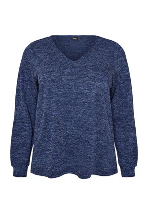 Zizzi, BLUSE AUS JERSEY MIT V-AUSSCHNITT UND LANGEN ÄRMELN - Jersey de punto - blau