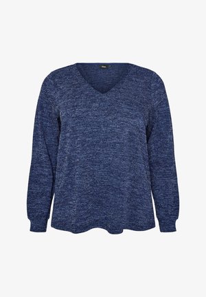Zizzi, BLUSE AUS JERSEY MIT V-AUSSCHNITT UND LANGEN ÄRMELN - Trui - blau