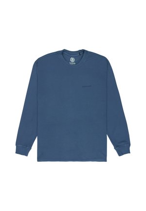 Effen donkerblauw shirt met lange mouwen, ronde hals en klein "element" logo op de linkerborst.