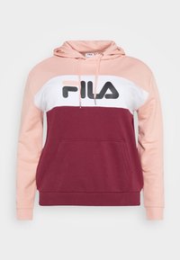 Hoodie met een kleurblokontwerp met roze, wit en kastanjebruine panelen. Inclusief een buidelzak en Fila-logo in zwarte print.