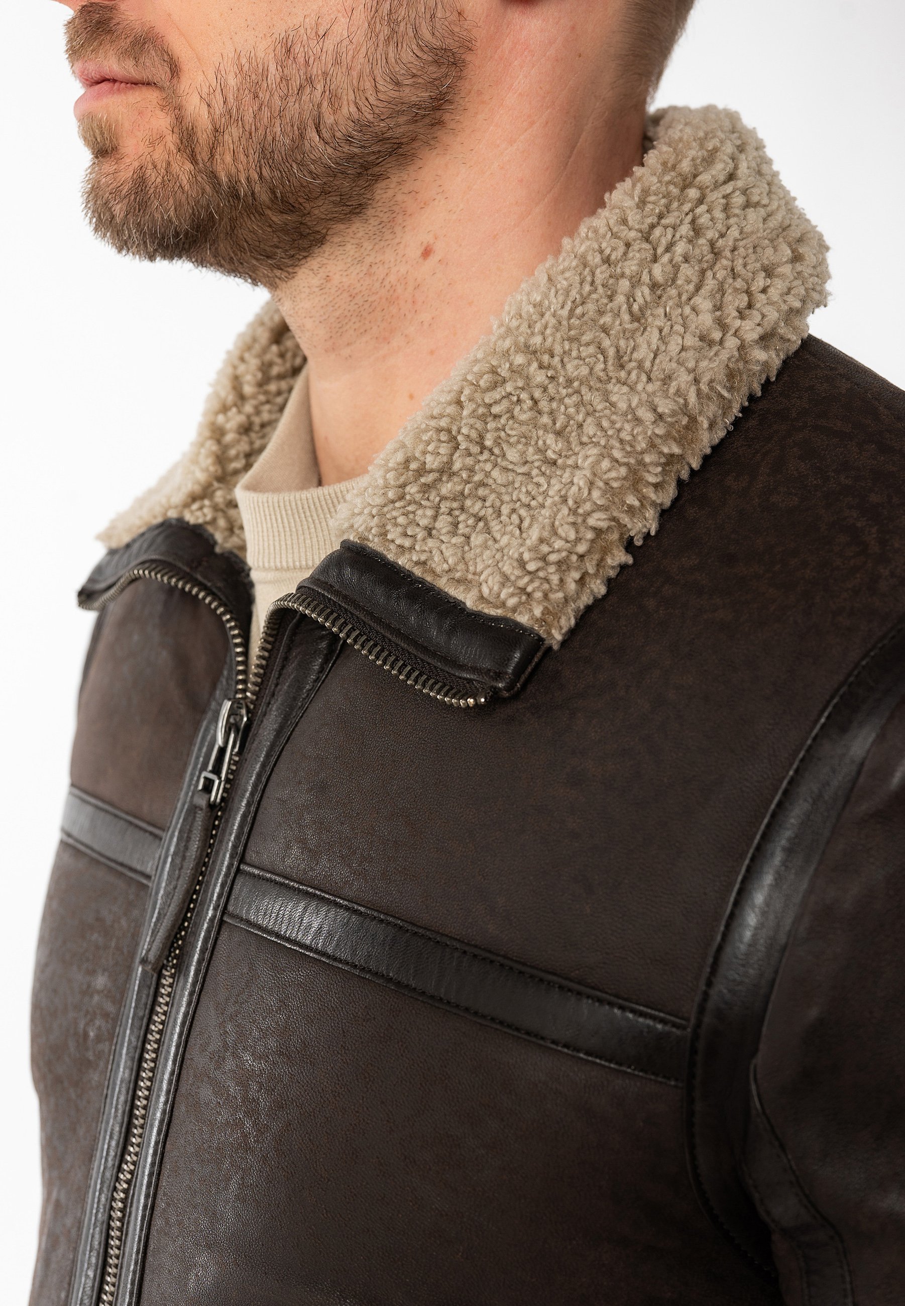 Mauritius Leather jacket - dark taupe/taupe - Zalando