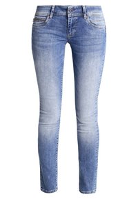 Chude dżinsy w jasnoniebieskim kolorze. Charakteryzują się wyblakłym wykończeniem, pięcioma kieszeniami, szlufkami na pasek oraz lekkim streczem dla lepszego dopasowania.